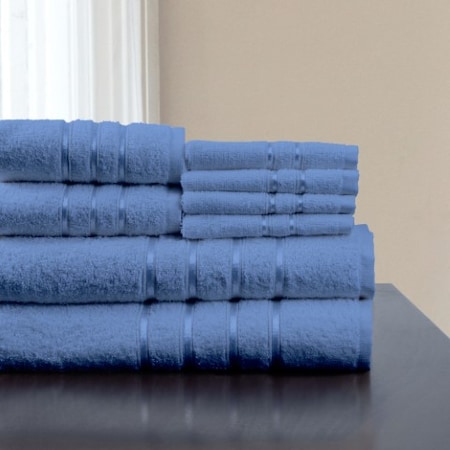 Hastings Home 8 Piece 100 Percent Cotton Plush Bath Towel Set - Blue 396654UEF